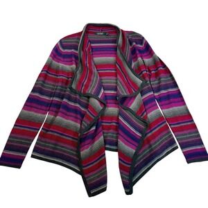 Lauren Ralph Lauren Waterfall Cardigan Womens Sz L Striped Open Front Aztec Boho